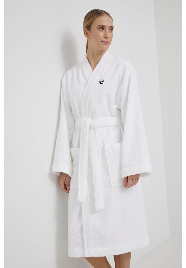 Karl Lagerfeld szlafrok 220W2185 kolor biały. Kolor: biały. Materiał: bawełna, materiał, dzianina. Wzór: aplikacja