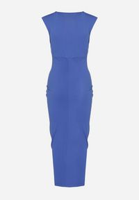 Born2be - Niebieska Sukienka Koktajlowa z Kopertowym Dekoltem Marszczeniem i Guzikami Tdivane. Kolor: niebieski. Typ sukienki: kopertowe. Styl: wizytowy #2