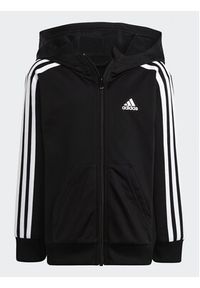 Adidas - adidas Dres Essentials 3-Stripes Shiny Tracksuit HR5906 Czarny Slim Fit. Kolor: czarny. Materiał: syntetyk