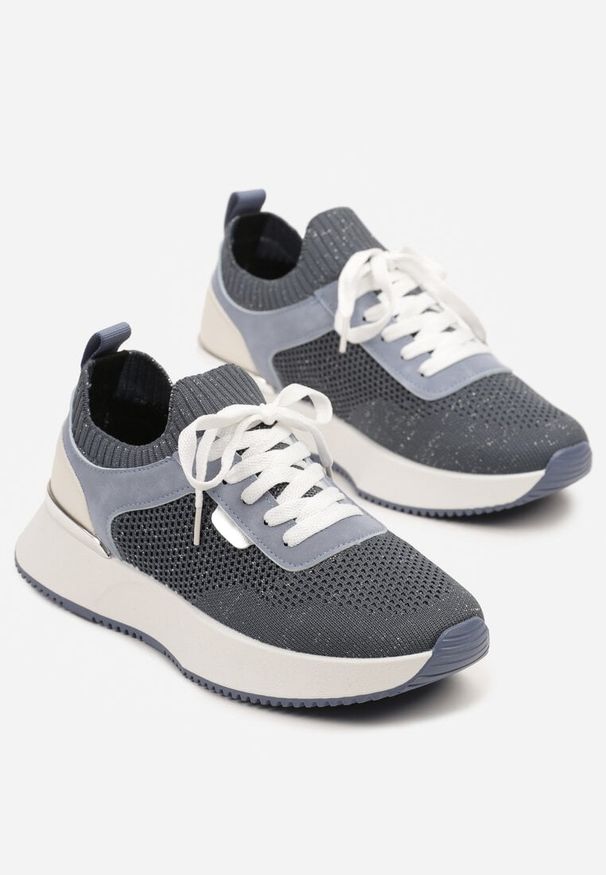 Born2be - Niebieskie Siateczkowe Sneakersy Dorami. Okazja: na co dzień. Zapięcie: sznurówki. Kolor: niebieski. Materiał: jeans. Obcas: na płaskiej podeszwie