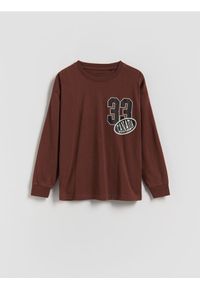 Reserved - Bawełniany longsleeve - brązowy. Kolor: brązowy. Materiał: bawełna. Długość rękawa: długi rękaw