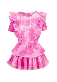 LoveShackFancy - Sukienka LOVESHACKFANCY NATASHA. Kolor: różowy. Materiał: bawełna, koronka. Wzór: aplikacja, haft, koronka, ażurowy