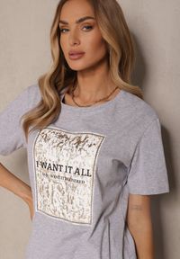 Renee - Jasnoszary T-shirt z Bawełny z Nadrukiem Tellanis. Okazja: na co dzień. Kolor: szary. Materiał: bawełna. Wzór: nadruk. Styl: sportowy, klasyczny, elegancki, casual #4