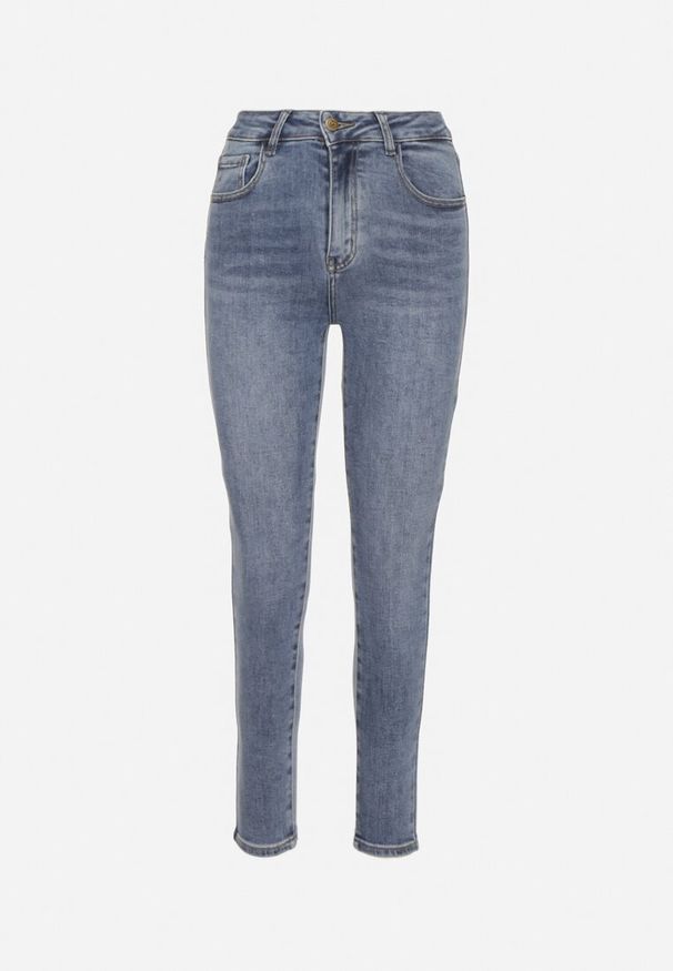 Born2be - Niebieskie Jeansy o Kroju Skinny z Wysokim Stanem Solarie. Okazja: na co dzień. Stan: podwyższony. Kolor: niebieski. Styl: casual, sportowy