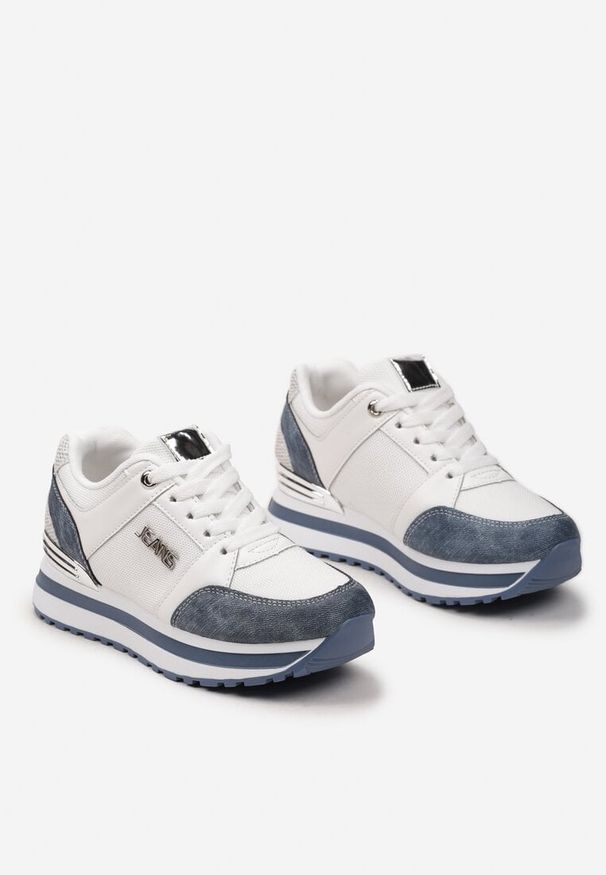 Born2be - Niebiesko-Białe Sneakersy na Grubej Podeszwie z Metaliczną Wstawką i Brokatem Lev. Kolor: niebieski