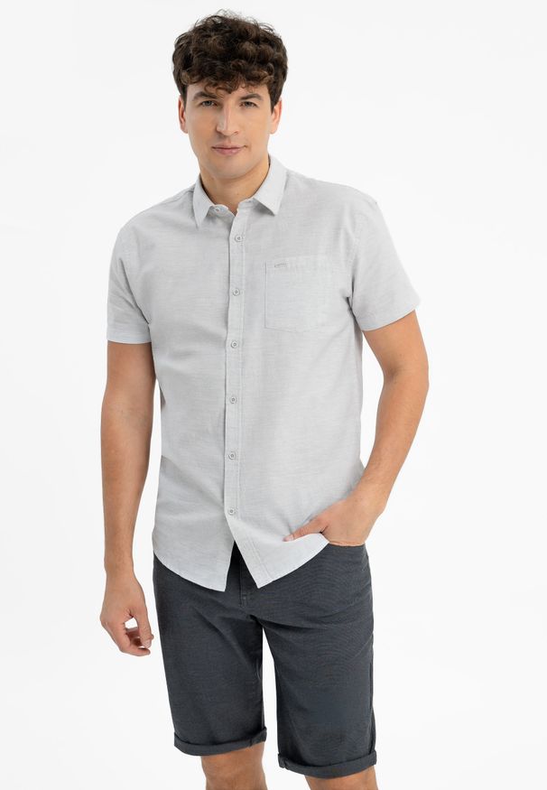 Volcano - Bawełniana koszula, Regular Fit, C-TANDOR. Okazja: na co dzień. Kolekcja: plus size. Materiał: bawełna. Długość rękawa: krótki rękaw. Długość: krótkie. Sezon: wiosna, lato. Styl: casual, klasyczny