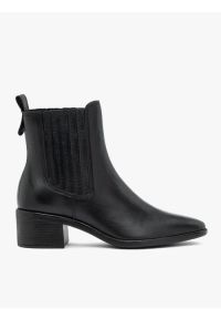 Ryłko - Czarne sztyblety na słupku ze skóry licowej. Okazja: do pracy. Zapięcie: bez zapięcia. Kolor: czarny. Szerokość cholewki: normalna. Wysokość cholewki: za kostkę. Materiał: skóra. Sezon: wiosna, jesień. Obcas: na słupku. Styl: street, klasyczny. Wysokość obcasa: średni #1