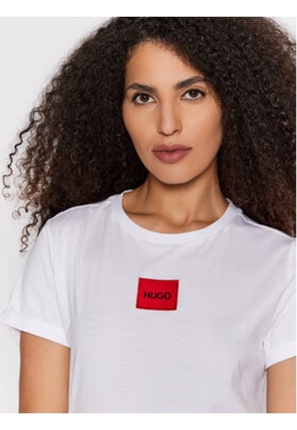 Hugo T-Shirt Logo Label 50456008 Biały Regular Fit. Kolor: biały. Materiał: bawełna