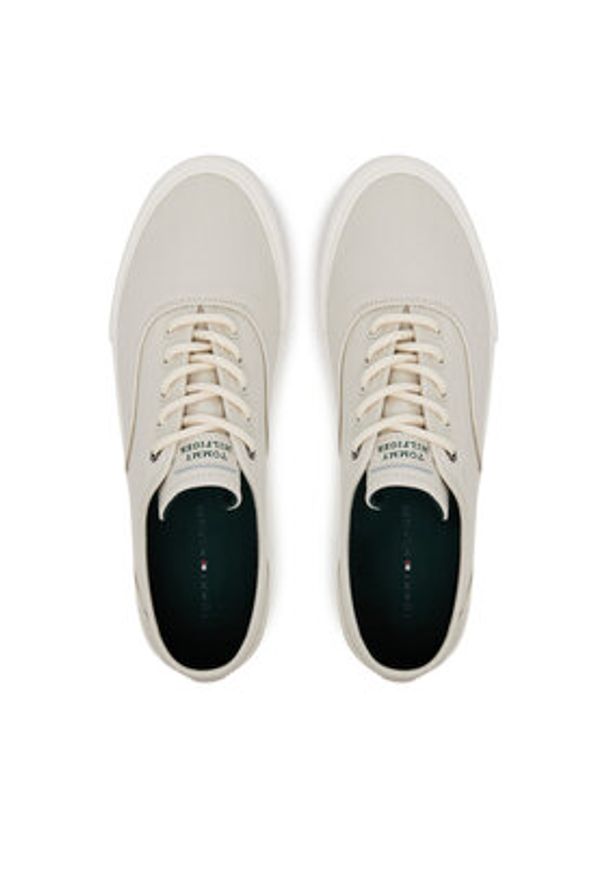 TOMMY HILFIGER - Tommy Hilfiger Tenisówki Th Hi Vulc Low Oxford Twill FM0FM05400 Biały. Kolor: biały. Materiał: materiał