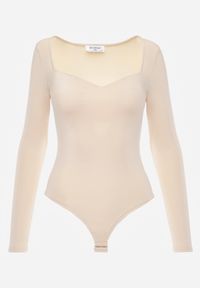 Renee - Beżowe Body z Kwadratowym Dekoltem Macotte. Typ kołnierza: dekolt kwadratowy. Kolor: beżowy. Materiał: jeans, materiał, wiskoza, skóra. Długość rękawa: długi rękaw. Długość: długie. Styl: elegancki #2