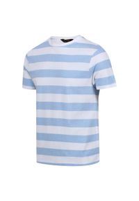 Regatta - Ryeden męska turystyczna koszulka z krótkim rękawem. Kolor: niebieski. Długość rękawa: krótki rękaw. Długość: krótkie. Wzór: paski. Sport: turystyka piesza