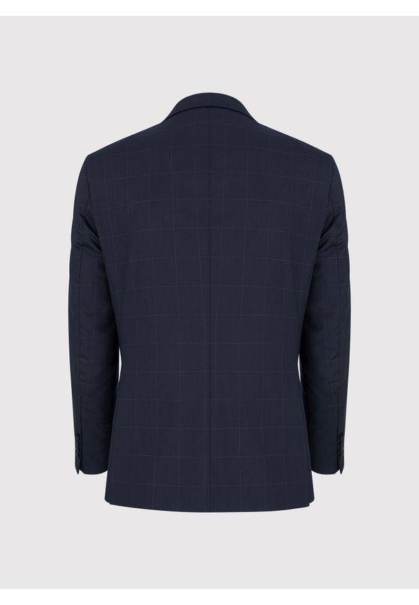 Pako Lorente - PAKO LORENTE – Granatowa wełniana marynarka garniturowa w kratę. Kolor: niebieski. Materiał: wełna. Styl: klasyczny