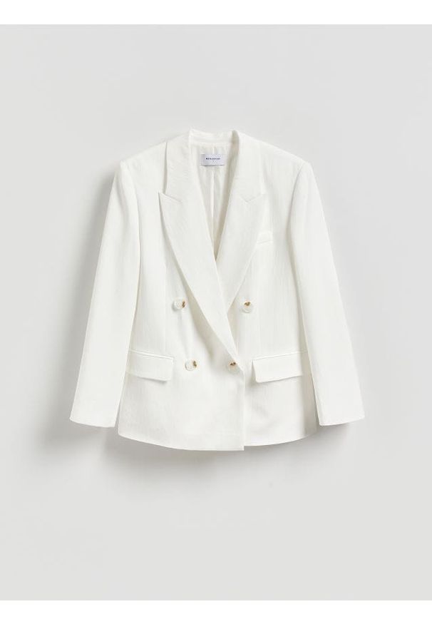 Reserved - Marynarka z wiskozą - biały. Kolor: biały. Materiał: wiskoza