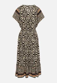 Born2be - Czarna Bawełniana Sukienka z Guzikami i Ornamentnym Wzorem Zisselle. Kolor: czarny. Materiał: bawełna #4