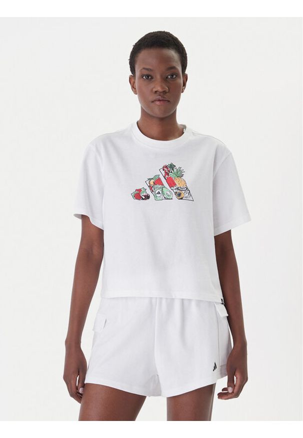 Adidas - adidas T-Shirt Food Graphic KA5073 Biały Loose Fit. Kolor: biały. Materiał: bawełna