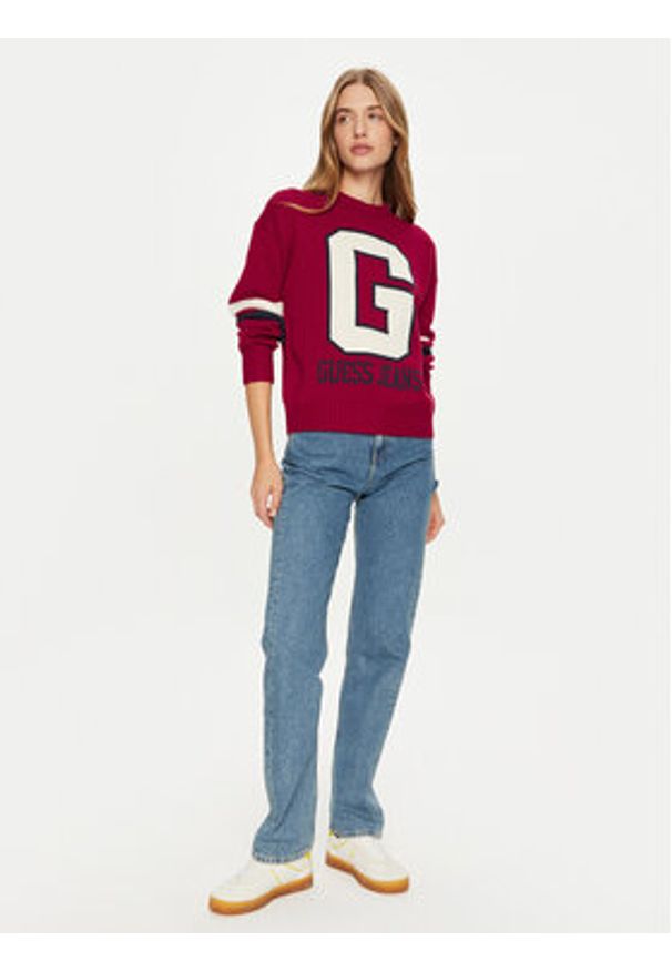 Guess Jeans Sweter W4BR11 Z3HN2 Czerwony Regular Fit. Kolor: czerwony. Materiał: syntetyk