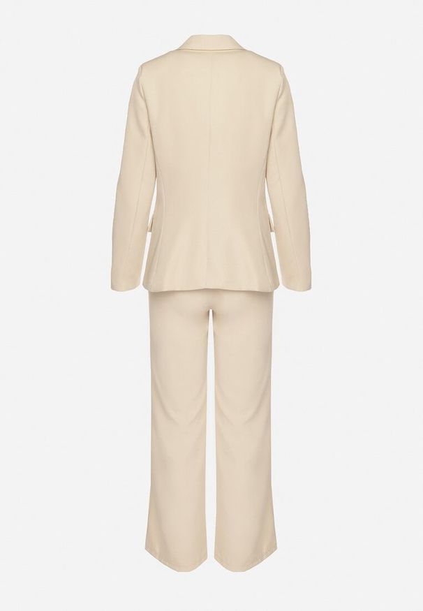 Born2be - Beżowy Komplet Garniturowy Szerokie Spodnie i Marynarka Arkellia. Kolor: beżowy