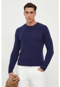 Polo Ralph Lauren sweter kaszmirowy męski kolor granatowy. Typ kołnierza: polo. Kolor: niebieski. Materiał: kaszmir. Styl: klasyczny