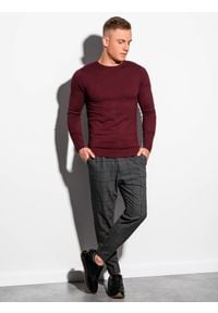 Ombre Clothing - Sweter męski E177 - czerwony - XXL. Kolor: czerwony. Materiał: nylon, wiskoza. Styl: klasyczny #4