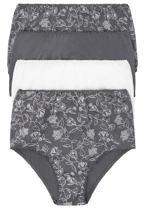bonprix - Figi z wysoką talią z bawełną (4 pary). Kolor: szary. Materiał: bawełna