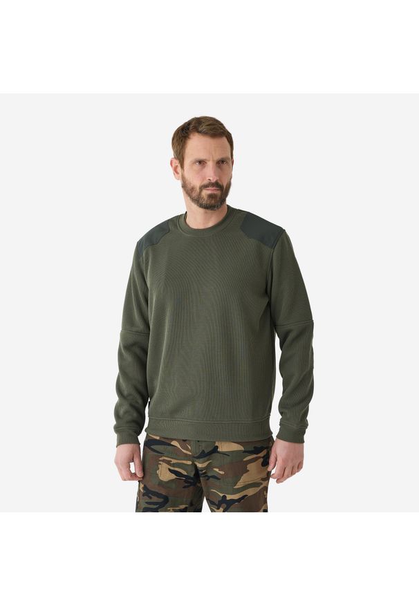 SOLOGNAC - Sweter Commando 500. Kolor: brązowy, zielony, wielokolorowy. Materiał: tkanina, prążkowany, poliester, materiał, elastan. Sport: outdoor