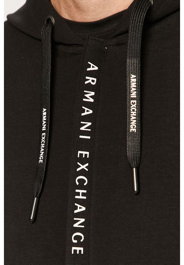 Armani Exchange - Bluza. Okazja: na co dzień. Typ kołnierza: kaptur. Kolor: czarny. Styl: casual