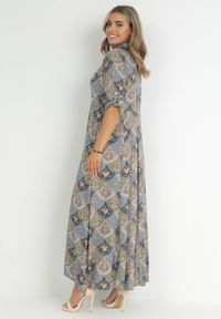 Born2be - Niebiesko-Zielona Sukienka Koszulowa we Wzór Paisley Melli. Okazja: na co dzień, na spotkanie biznesowe. Kolor: niebieski. Materiał: zamsz, materiał. Długość rękawa: długi rękaw. Wzór: paisley. Typ sukienki: koszulowe. Styl: boho, biznesowy, casual, elegancki, klasyczny #3