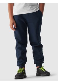 4f - 4F Spodnie dresowe joggery chłopięce - granatowe 140 (9-10 lat). Okazja: na co dzień. Kolor: niebieski. Materiał: dresówka. Wzór: gładki, ze splotem. Sezon: lato. Styl: casual, sportowy #2
