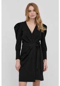TwinSet - Twinset sukienka kolor czarny mini dopasowana. Kolor: czarny. Materiał: dzianina. Długość rękawa: długi rękaw. Długość: mini #4