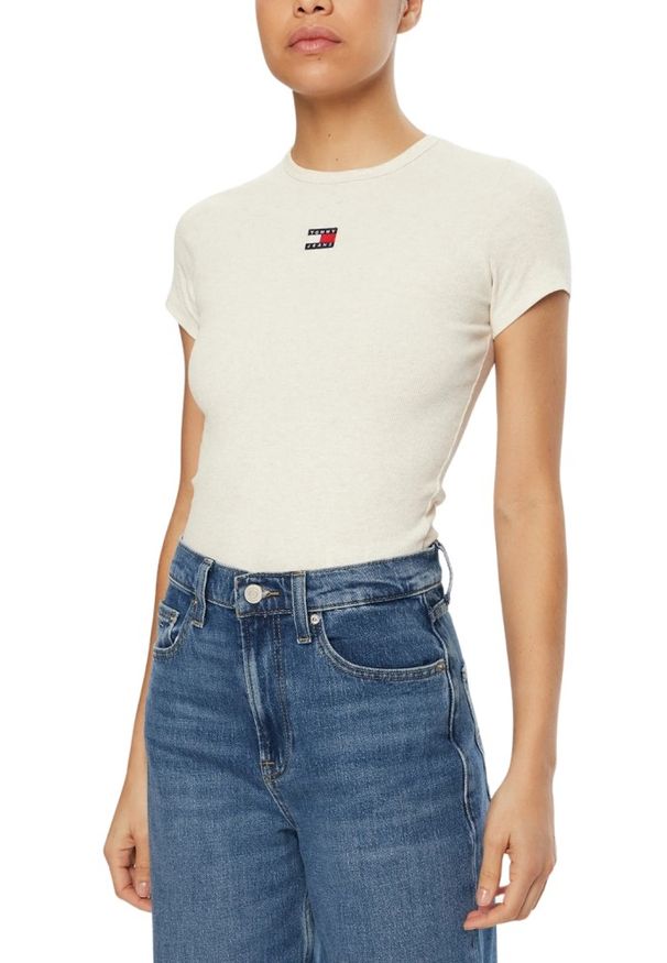 Tommy Jeans - TOMMY JEANS Beżowy damski t-shirt, Rozmiar S. Kolor: beżowy