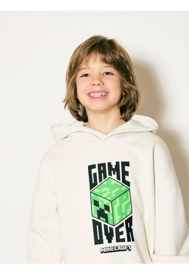 Reserved - Bluza z kapturem Minecraft - złamana biel. Typ kołnierza: kaptur. Materiał: bawełna, dzianina
