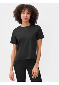 4f - Koszulka treningowa szybkoschnąca damska. Kolor: czarny. Materiał: włókno, dzianina #1