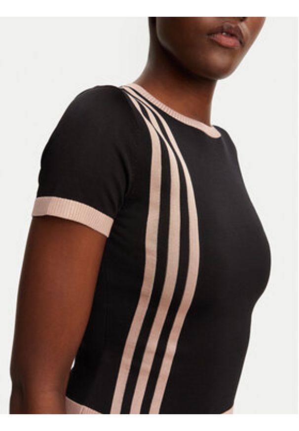Adidas - adidas T-Shirt Knitted 3-Stripes JJ0960 Czarny Slim Fit. Kolor: czarny. Materiał: wiskoza