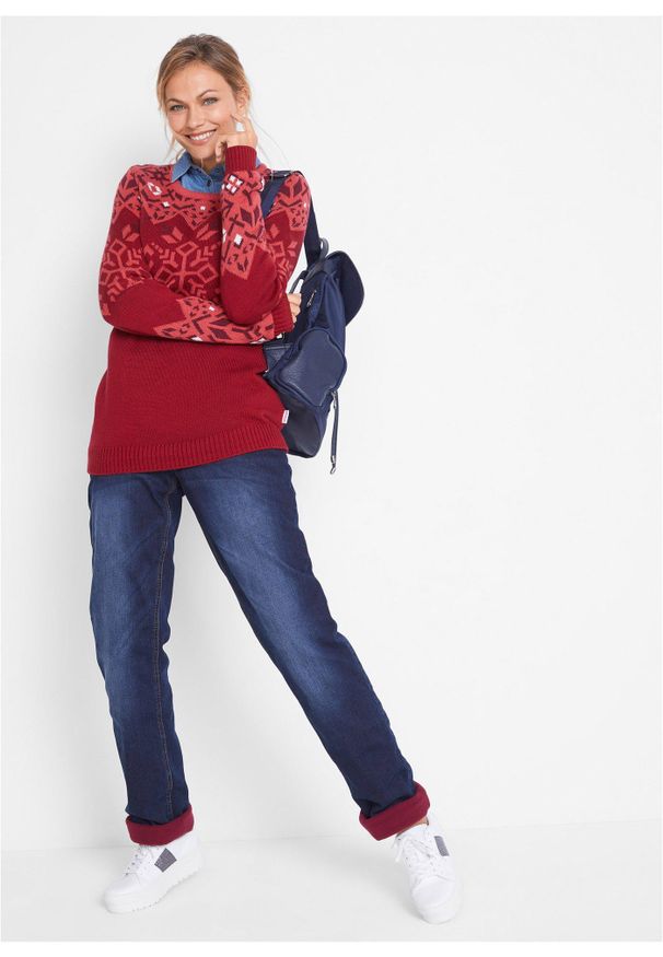 bonprix - Dżinsy ocieplane, straight, mid waist. Kolor: niebieski