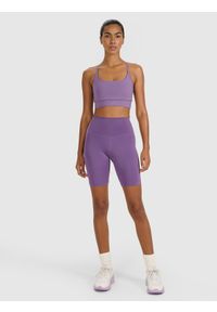 4f - 4F Legginsy kolarki treningowe damskie - fioletowe XL. Stan: podwyższony. Kolor: różowy. Materiał: materiał, elastan, syntetyk, dzianina, włókno. Długość: krótkie. Wzór: ze splotem, gładki. Sport: fitness