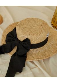 LESHKA - Słomiany kapelusz z kokardą Canotier Bow. Kolor: czarny. Materiał: materiał. Wzór: aplikacja. Sezon: lato #4