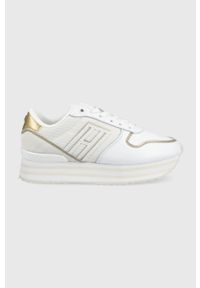 TOMMY HILFIGER - Tommy Hilfiger sneakersy kolor biały. Nosek buta: okrągły. Zapięcie: sznurówki. Kolor: biały. Materiał: poliester, guma. Obcas: na platformie