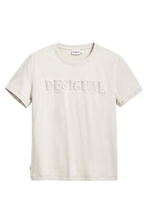 Desigual T-Shirt Brandy 25SWTK17 Écru Regular Fit. Kolor: kremowy. Materiał: bawełna