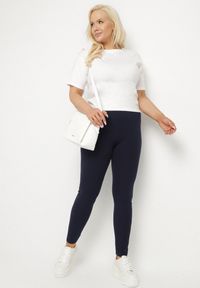 Born2be - Granatowe Bawełniane Legginsy z Gumką w Pasie Mevora. Okazja: na co dzień. Kolekcja: plus size. Kolor: niebieski. Materiał: bawełna. Styl: klasyczny, casual #6