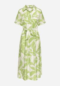 Born2be - Zielona Wiskozowa Sukienka o Koszulowym Kroju z Wiązanym Paskiem Uloanna. Okazja: na co dzień. Kolor: zielony. Materiał: wiskoza. Długość rękawa: krótki rękaw. Wzór: aplikacja. Typ sukienki: koszulowe. Styl: klasyczny, casual, elegancki #2