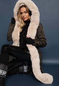 Renee - Ciemnozielona Długa Kurtka Parka Nylonowa Płaszcz z Futrzanymi Wstawkami Rinale. Kolor: zielony. Materiał: nylon, futro. Długość: długie #3