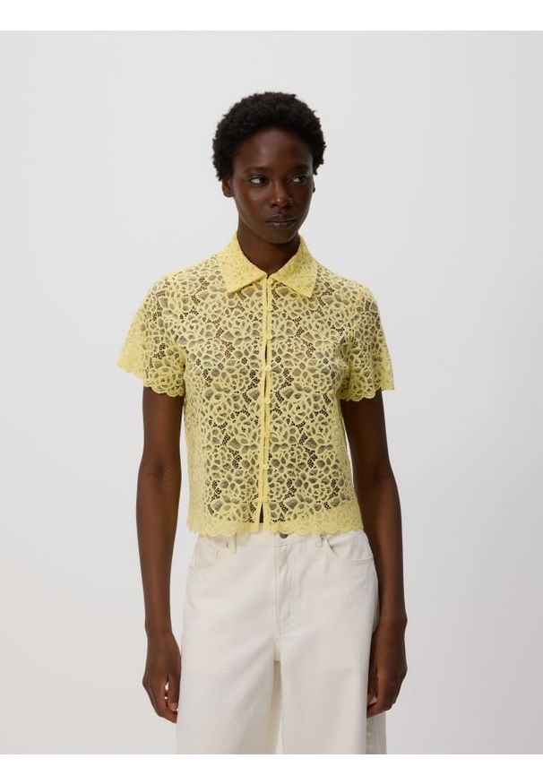 Reserved - Koronkowa koszula - jasnożółty. Kolor: żółty. Materiał: koronka