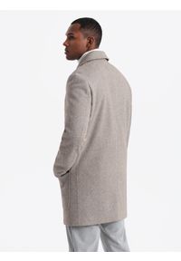 Ombre Clothing - Jednorzędowy wzorzysty męski płaszcz z kieszeniami – popielaty V1 - Rozmiar: XL. Typ kołnierza: kołnierz rewers. Kolor: szary. Materiał: syntetyk, tkanina, poliester, materiał. Wzór: ze splotem #5