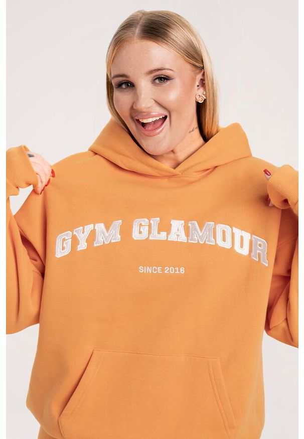 GYM GLAMOUR - Bluza fitness damska Gym Glamour college. Kolor: pomarańczowy. Sport: fitness