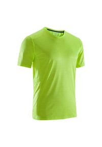 KALENJI - Koszulka do biegania krótki rękaw RUN DRY+ męska. Kolor: żółty. Materiał: elastan, poliester, materiał. Długość rękawa: krótki rękaw. Długość: krótkie. Sport: bieganie