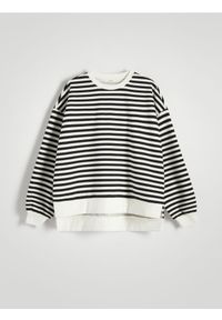 Reserved - Bluza oversize w paski - czarny. Kolor: czarny. Materiał: bawełna, dzianina. Wzór: paski #1