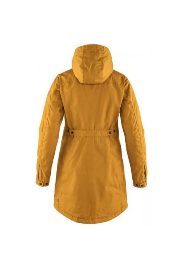 Fjällräven - Płaszcz damski Fjallraven Kiruna Padded Parka. Kolor: żółty. Materiał: puch. Sport: turystyka piesza