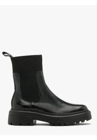 Ryłko - Czarne sztyblety z elastyczną tkaniną NATALIE. Nosek buta: okrągły. Kolor: czarny. Materiał: skóra. Szerokość cholewki: normalna #1