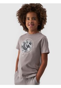 4f - 4F T-shirt z nadrukiem chłopięcy - szary 152 (11-12 lat). Okazja: na co dzień. Kolor: szary. Materiał: bawełna, jersey, dzianina. Długość rękawa: krótki rękaw. Długość: krótkie. Wzór: nadruk. Sezon: lato. Styl: sportowy, klasyczny, casual