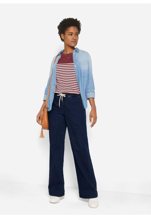 bonprix - Dżinsy ze stretchem wide leg, mid waist. Kolor: niebieski